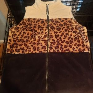 Cream and leopard fuzzy vest